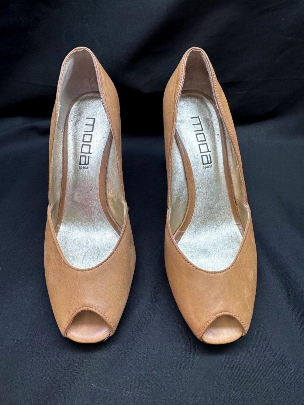 Moda Spana Womens Size 8 Peep Toe Wedge 4 inch Heel Neutral Tan Color Slip On